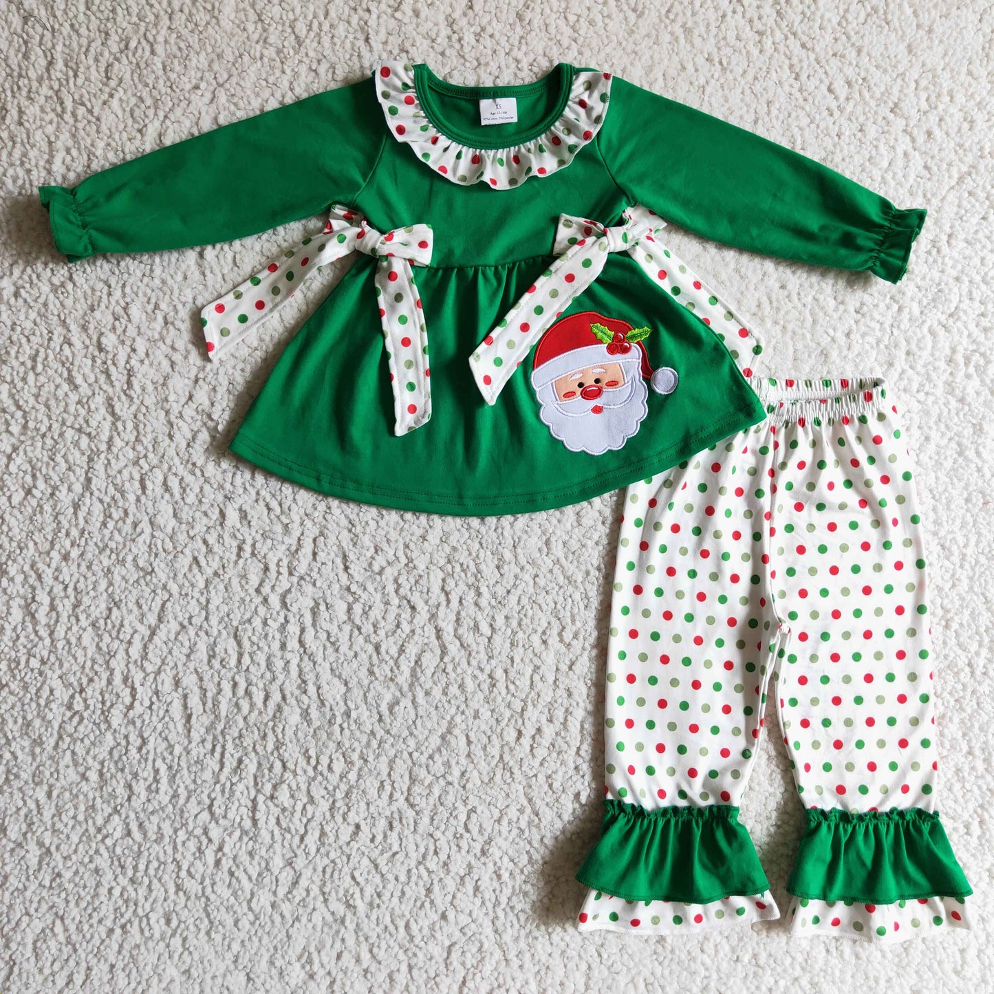 GLP0163green long sleeve dots pants girl outfit clothes Christmas Santa 20230720 RTS