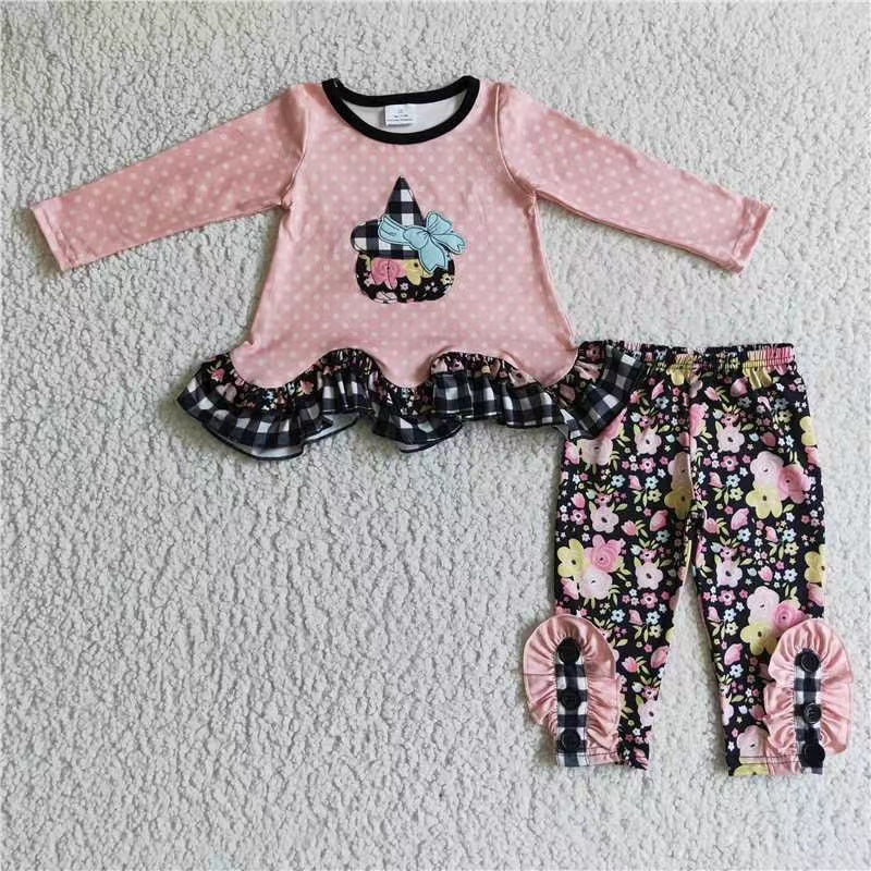 GLP0205 halloween long sleeve pink pumpkin flower girl outfit 20230527 RTS