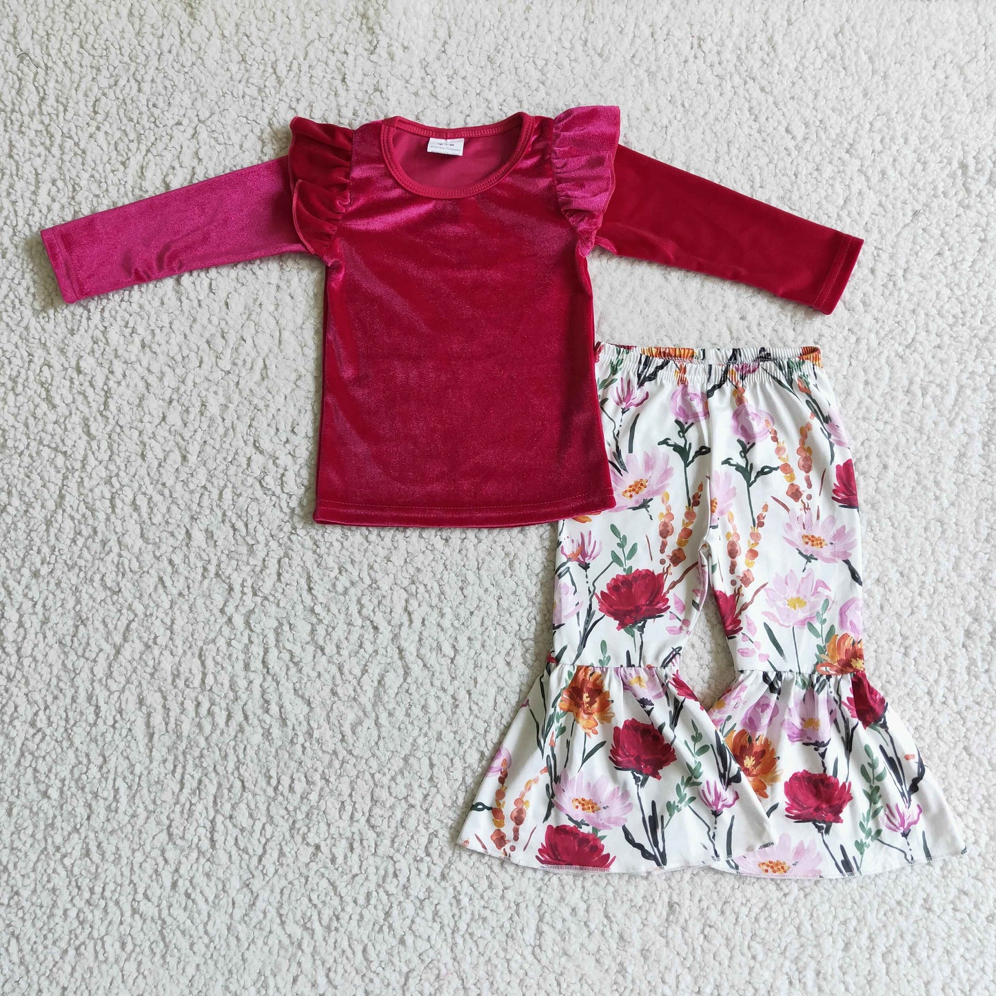 GLP0221 red velvet long sleeve flower girl outfit 20230822 RTS