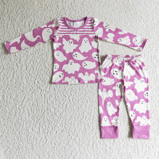 Promotion RTS  GLP0229  Halloween Ghost Purple Long Sleeve Top Pants Girl Outfit