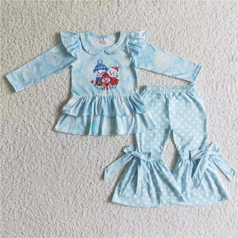 RTS GLP0261 BLUE ICE long sleeve snowman Christmas Santa girl outfit 20230530