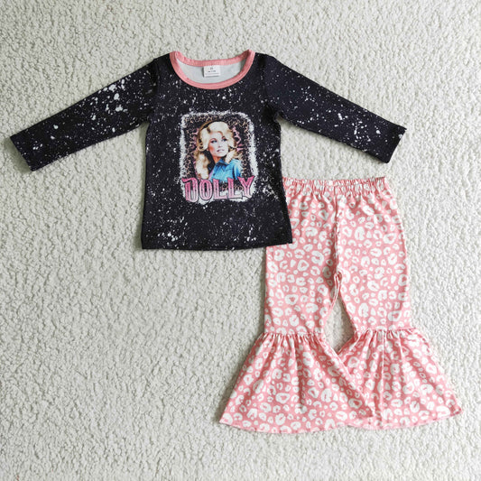 Promotion RTS GLP0271 cute print casual long sleeve flared long pants girl clothes outfit