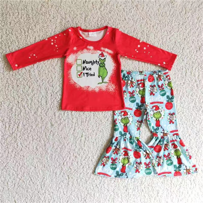 GLP0294 christmas cartoon green grin long sleeve girl outfit 20230520 RTS