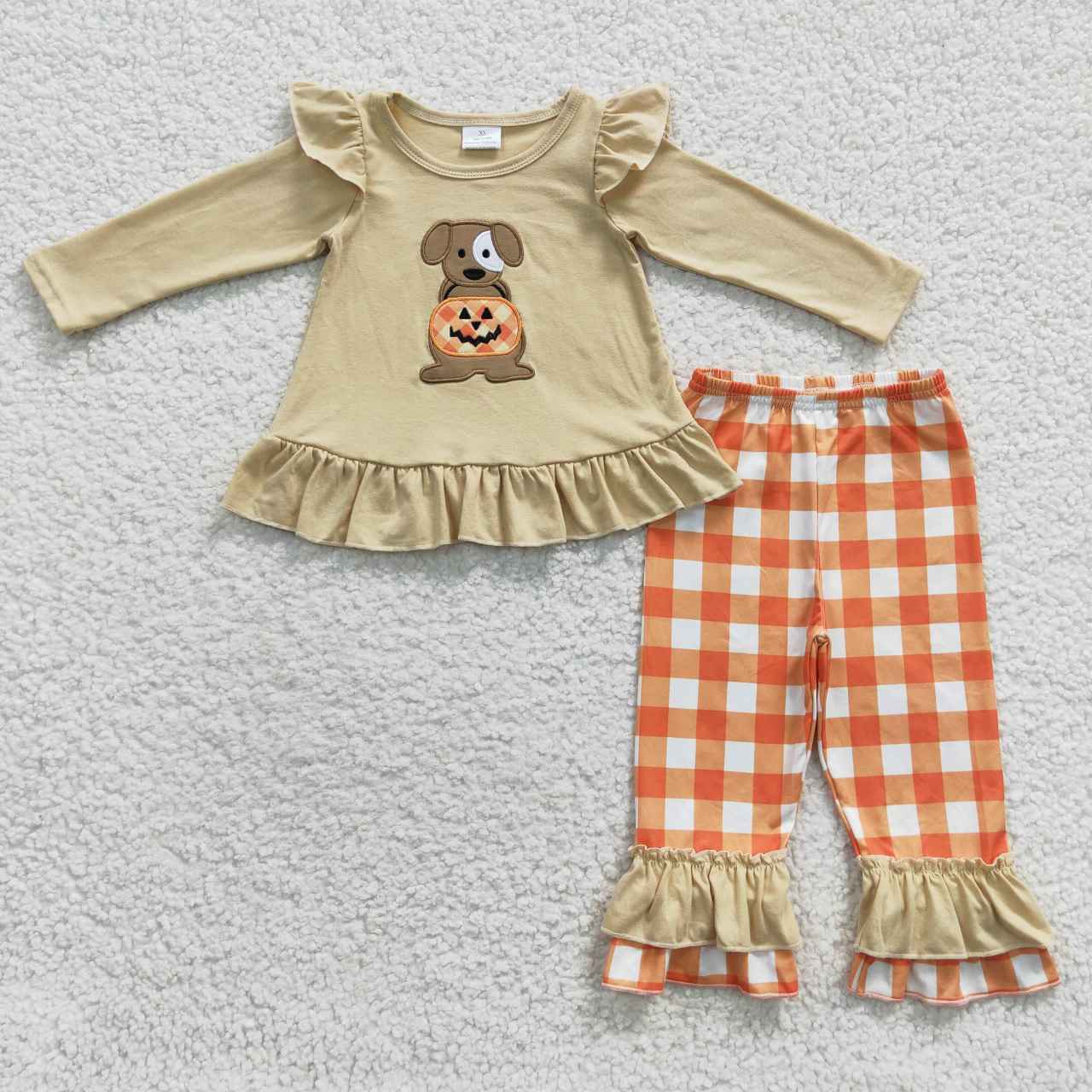 BLP0170 embroidery pumpkin dog halloween long sleeve boy outfit RTS 20230614