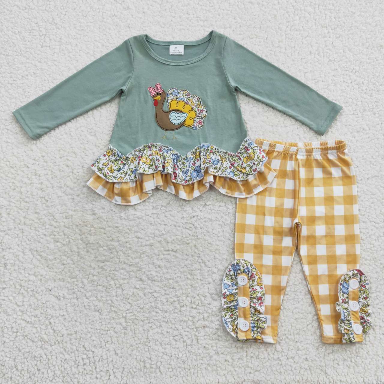 GLP0442 leopard turkey embroidery cotton thanks giving long sleeve girl outfit 20230909 RTS