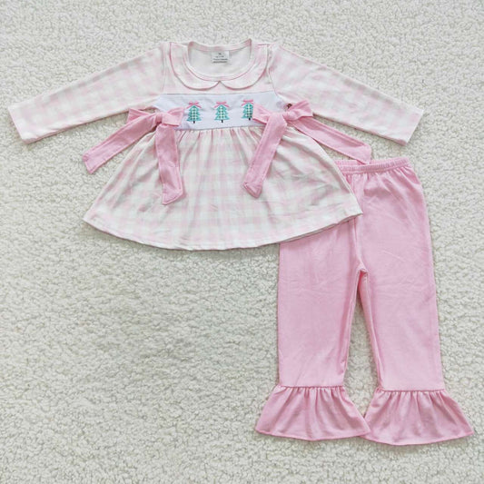 GLP0449 Christmas tree pink plaid long sleeve girl outfit 20230711 RTS