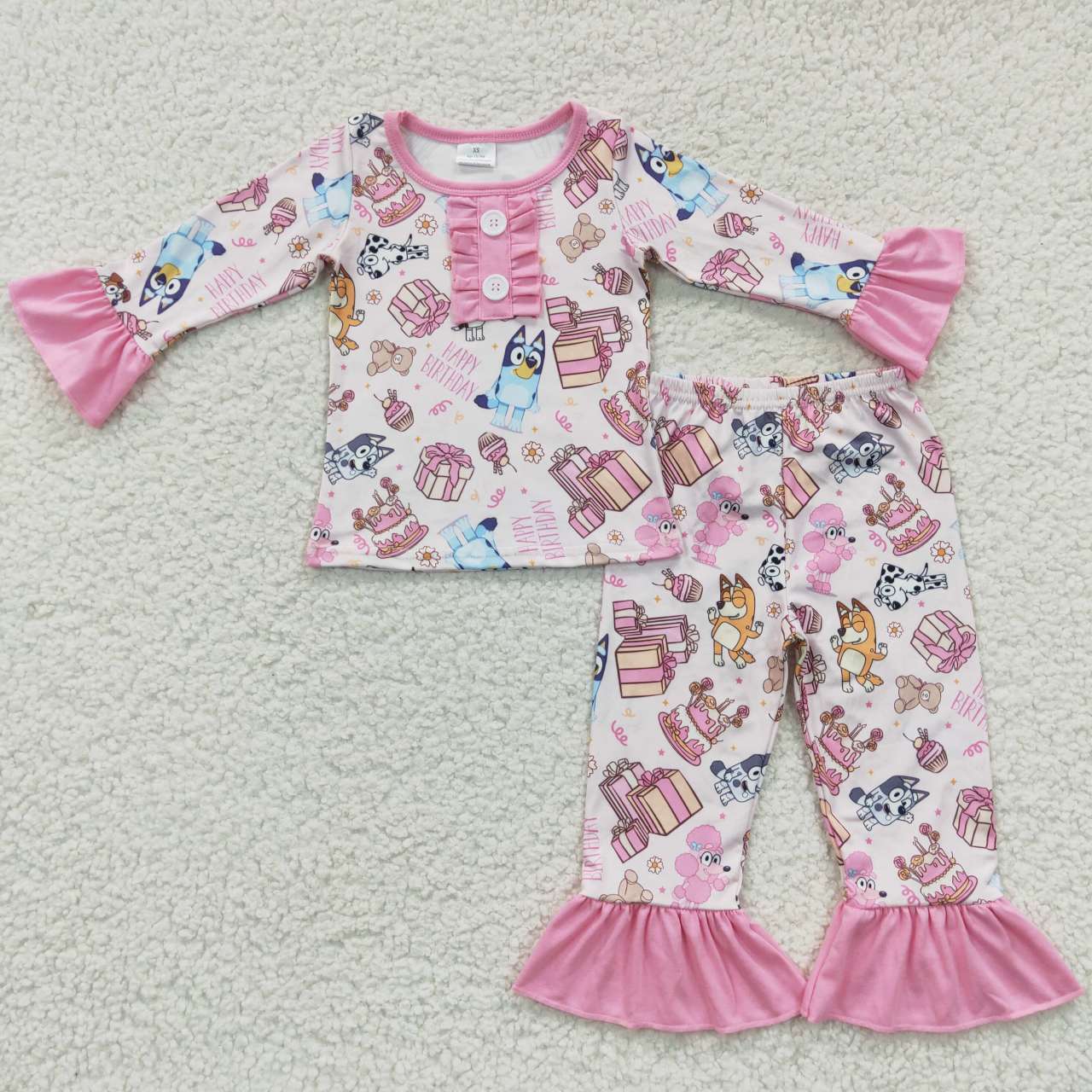 GLP0454  western blue dog pink birthday long sleeve kids girl pajamas outfit  20230627