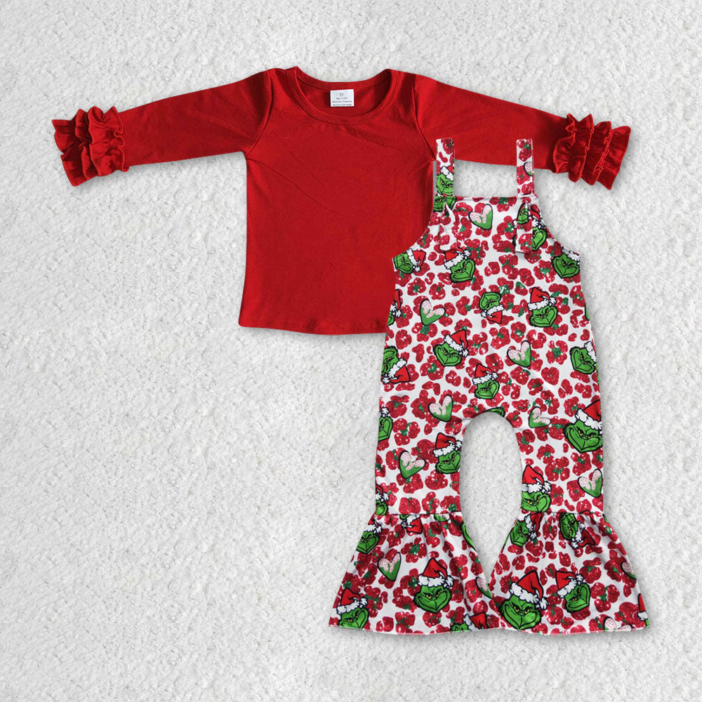 GLP0462 Red cartoon grin Christmas Long Sleeve Overall jumpsuit Girl outfit RTS 20230523