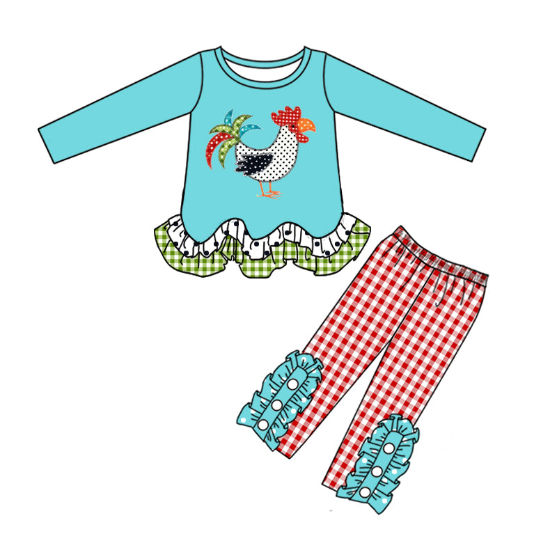 GLP0468 preorder western thanksgiving chicken long sleeve kids girl outfit  20230524