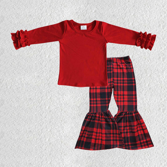 GLP0477 long sleeve Christmas red plaid cotton top children girl outfit 20230525 RTS