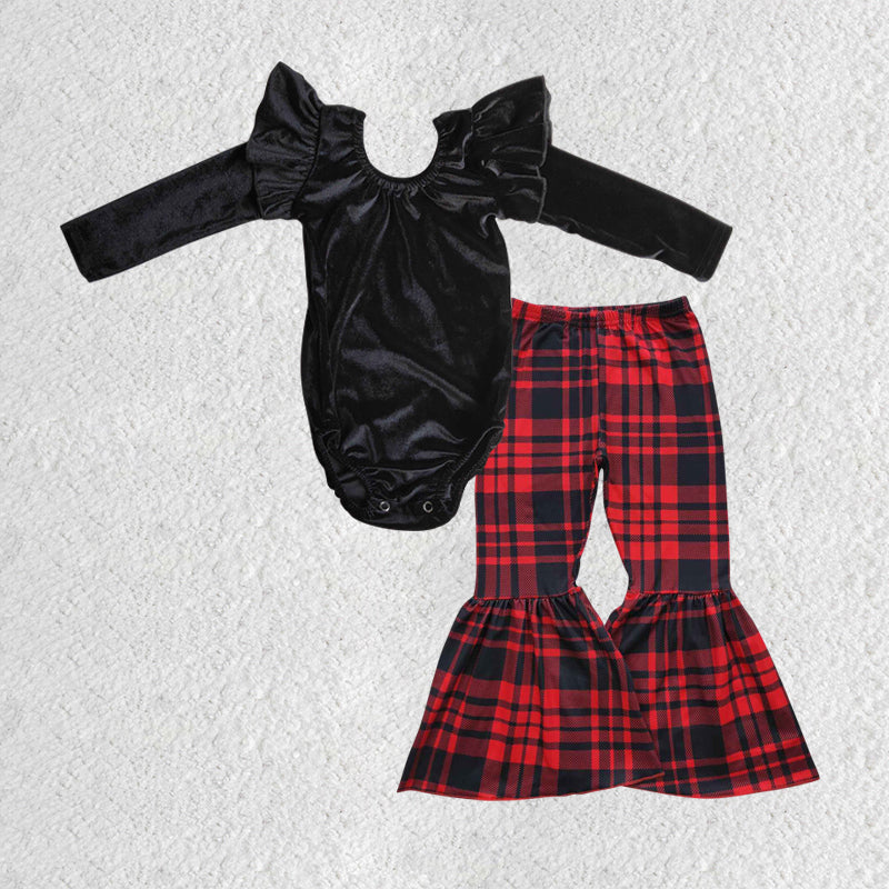 GLP0479 long sleeve bell bottom Western red plaid christmas girl romper and outfits 20230525 RTS