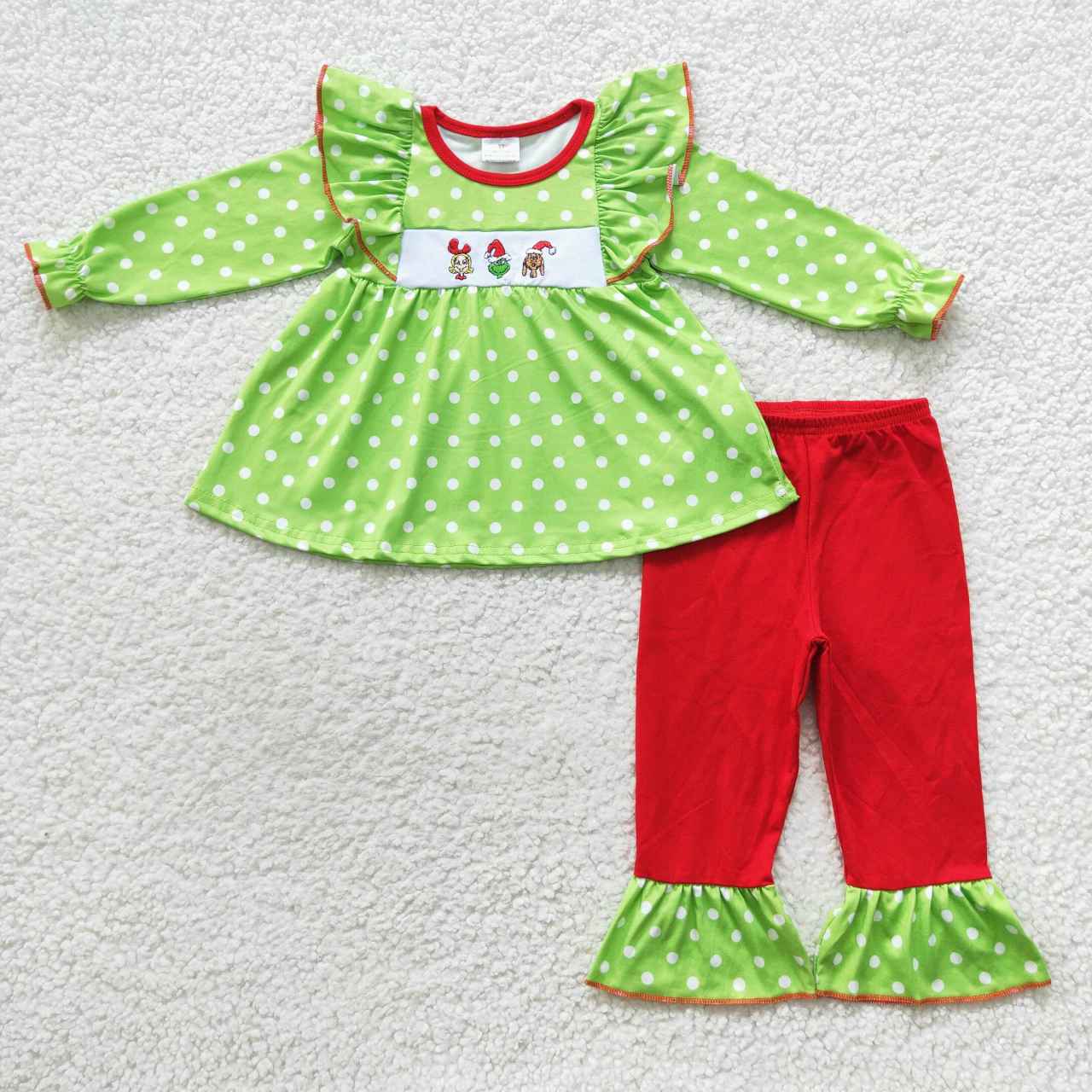 GLP0494 Christmas Grin cartoon embroidery pumpkin long sleeve children boy girl outfit  RTS 20230807