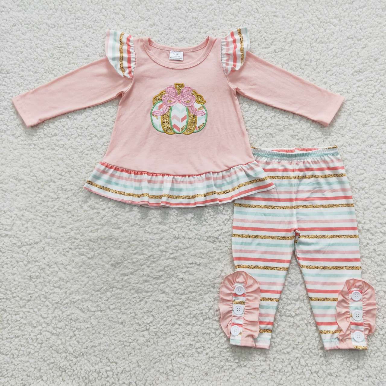 GLP0513 cartoon halloween Embroidery pumpkin western stripe long sleeve children boy girl outfit  20230724