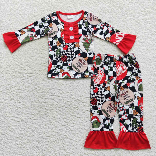 GLP0514 western grinch Christmas Santa long sleeve girl pajamas outfit 20230907 RTS