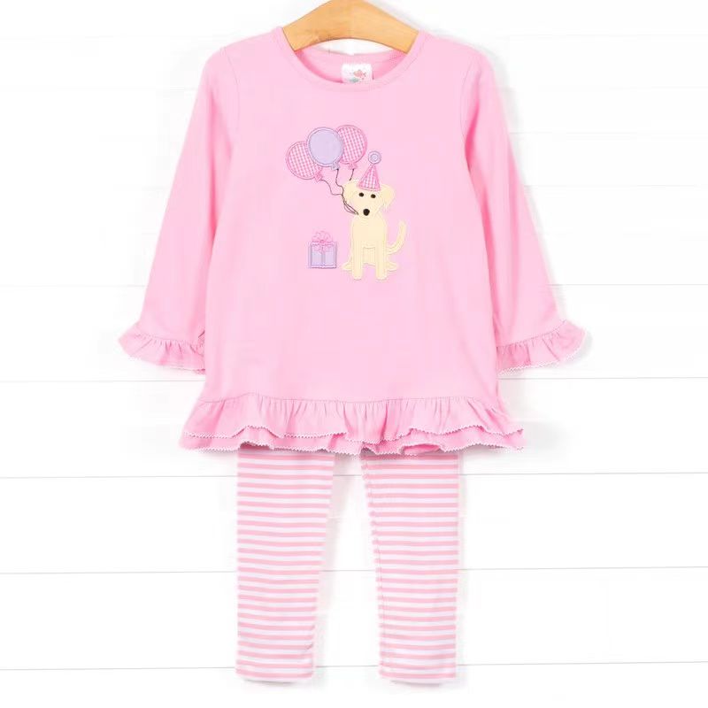 GLP0528 pink dog long sleeve children boys girl outfit pajamas preorder 20230607