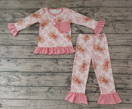 GLP0548 preorder Christmas gingerbread long sleeve pink girl pajamas outfit 20230725