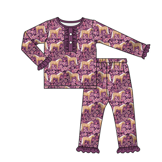 GLP0551 short sleeve Christmas horse flower pants girl pajamas outfit 20230610 preorder
