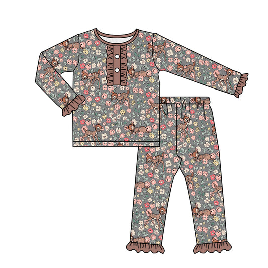 GLP0552 short sleeve Christmas deer flower pants girl pajamas outfit 20230610 preorder