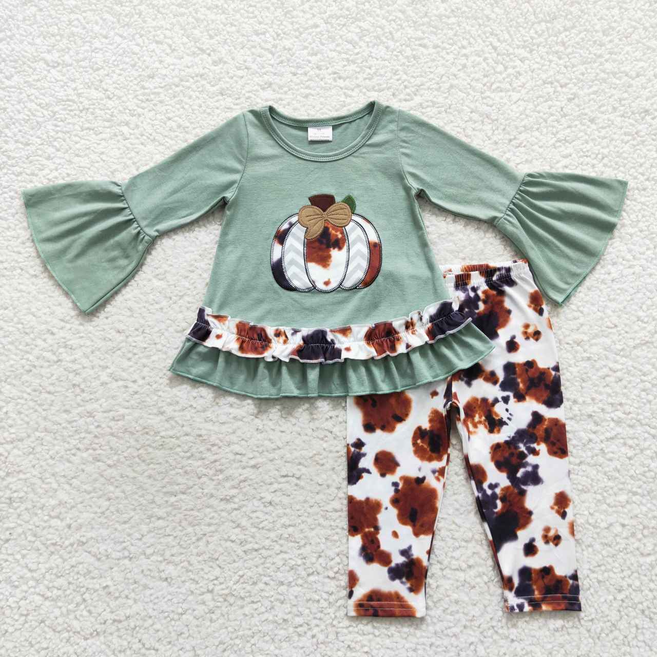 GLP0578 Embroidery pumpkin Halloween cow long sleeve kids girls outfit RTS 20230824