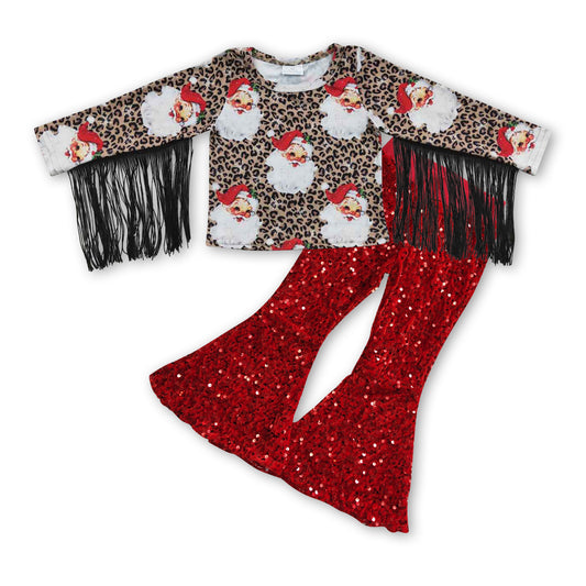 GLP0603组合 Christmas long sleeve tassel sweater RED sequin girl outfit 20230626 RTS