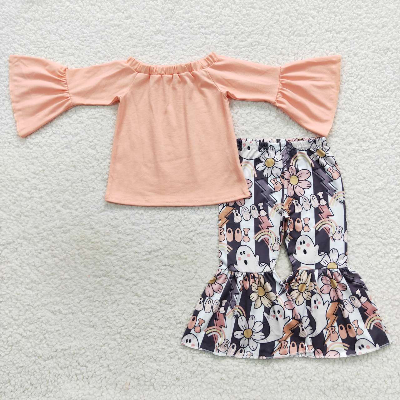 GLP0605 flare long boo sleeve flowers orange off shoulder children girl outfit RTS 20230916