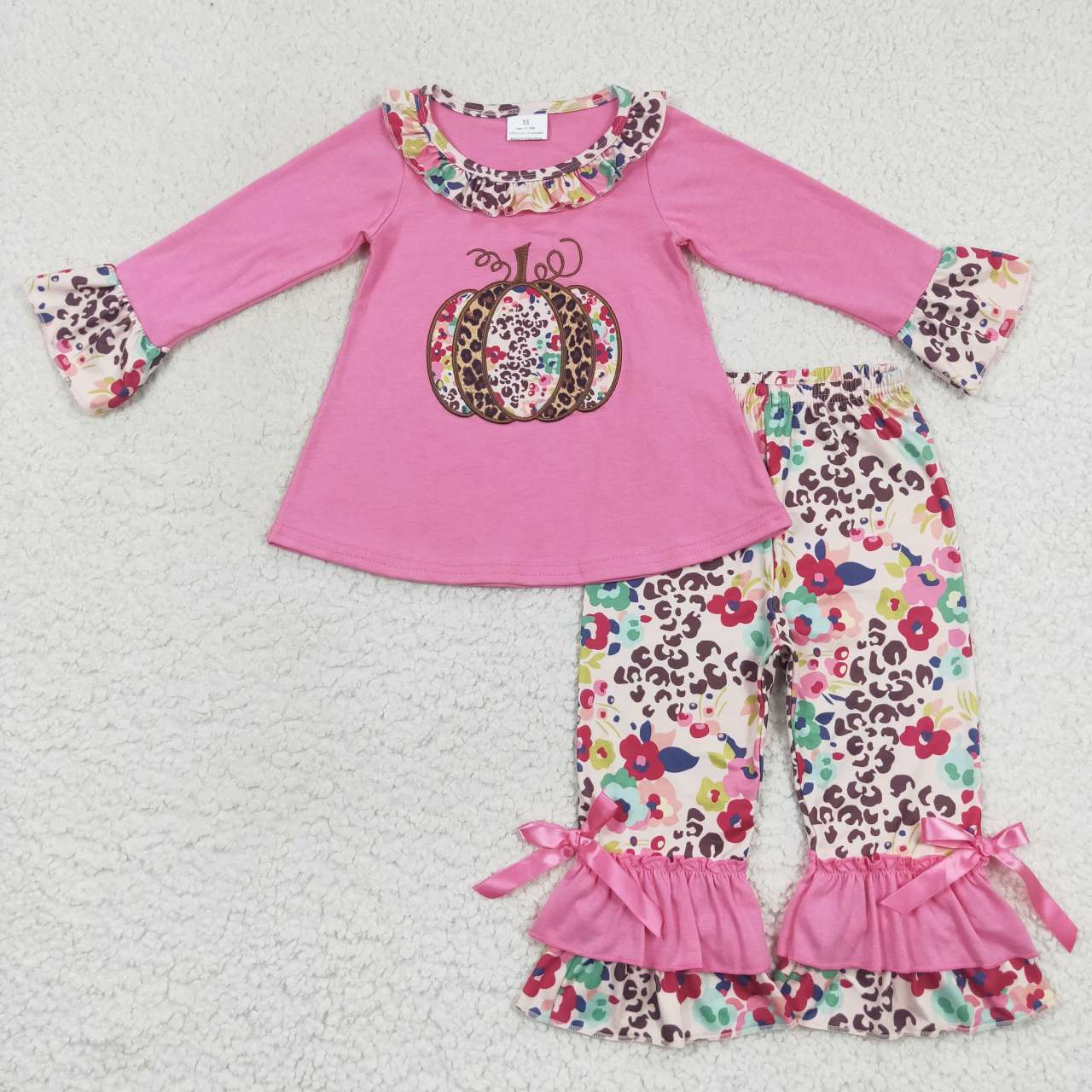 GLP0626 RTS Embroidery Halloween pumpkin pink long sleeve pants girl outfit 20230902