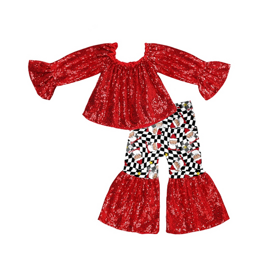 GLP0632 preorder Christmas red sequins green long sleeve pants girl outfit 20230707