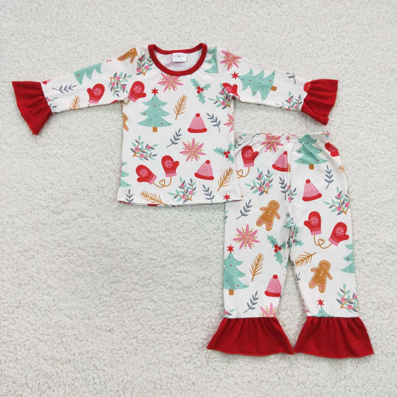 GLP0636 RTS Christmas gingerbread cartoon long sleeve pink girl pajamas outfit 20230807