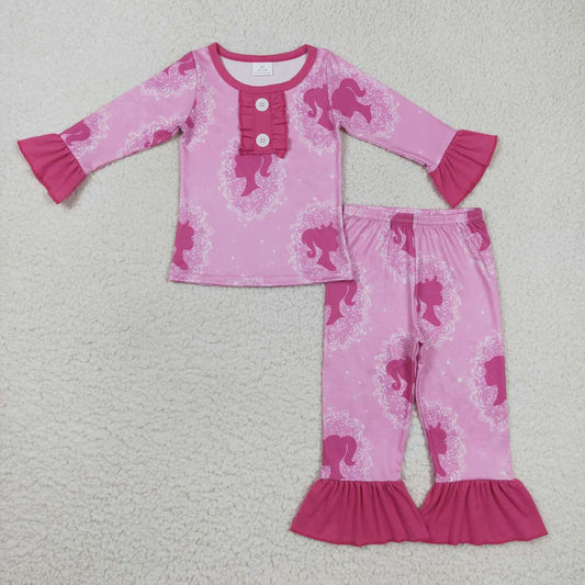 GLP0646 pink love barbie long sleeve girl pajamas outfit 20230928 RTS