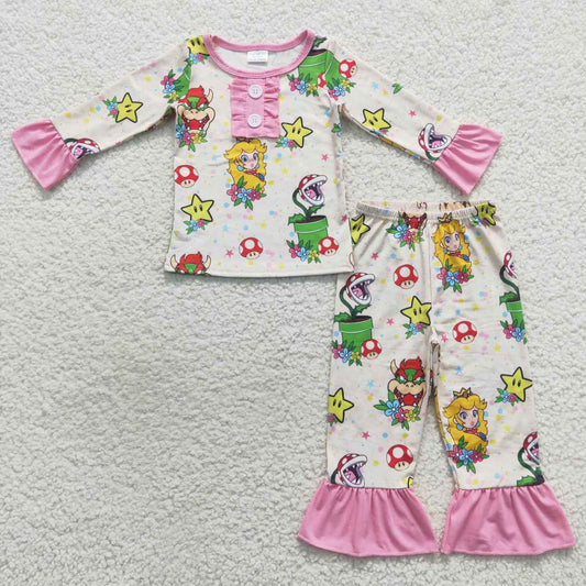 GLP0649 Mario peach princess long sleeve girl pajamas outfit 20230828 RTS