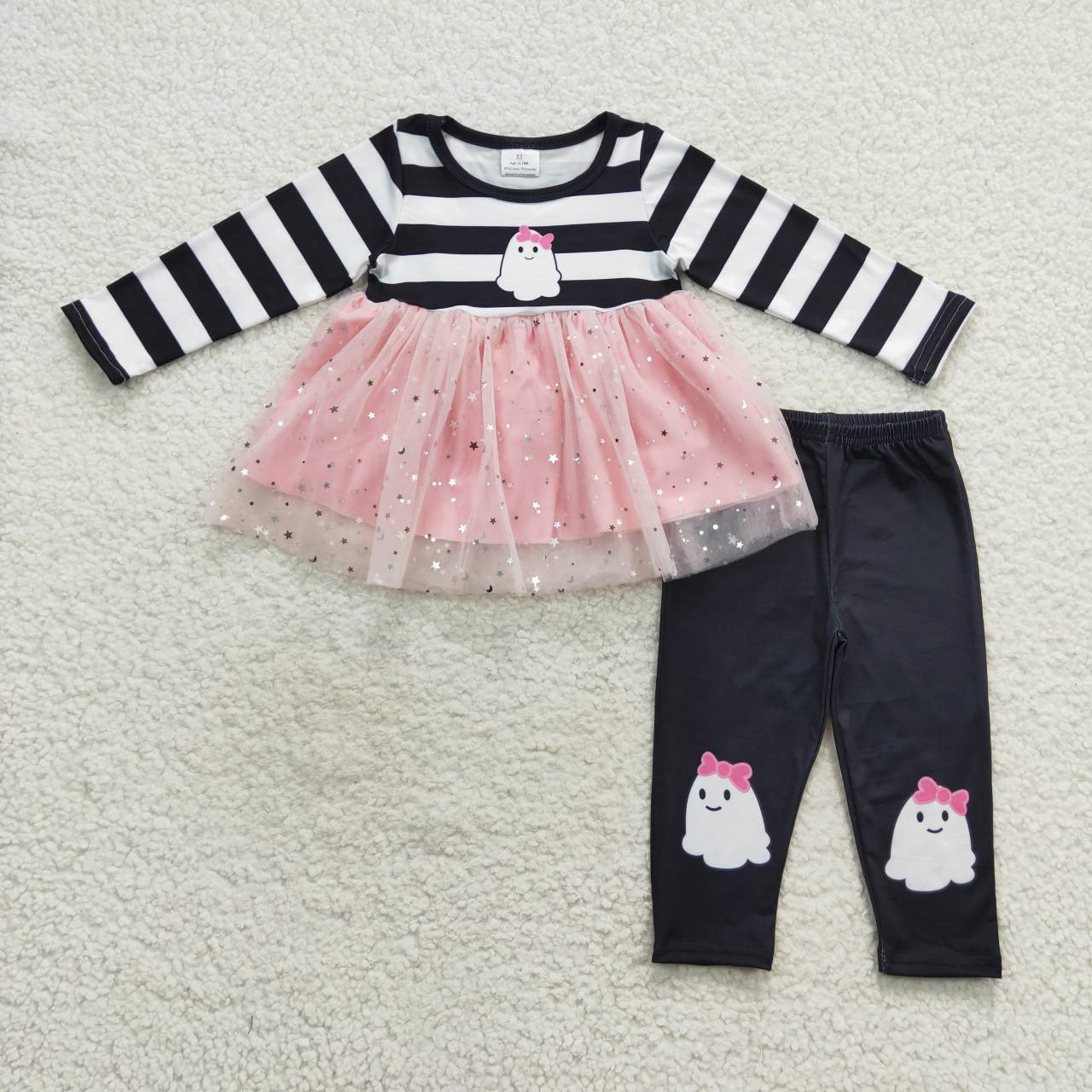 GLP0651 Halloween boo tulle pink long short sleeve girl outfit 20230908 RTS