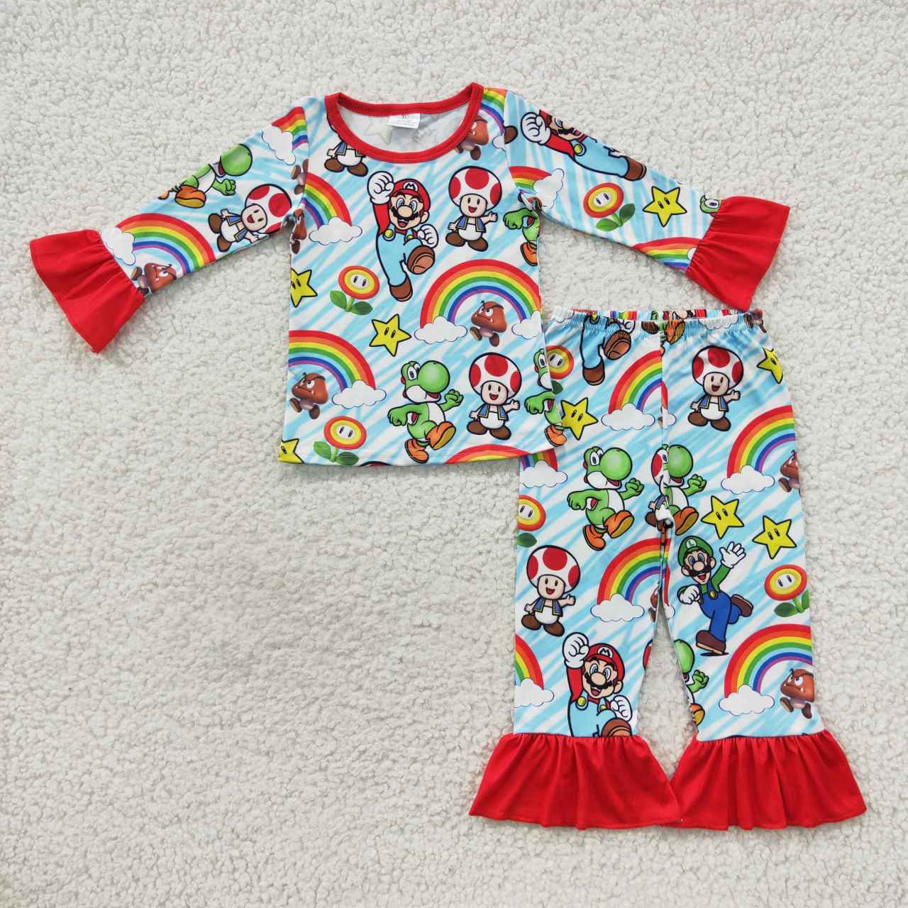 GLP0668 western cartoon mario rainbow long sleeve girl boy pajamas outfit  RTS 20230810