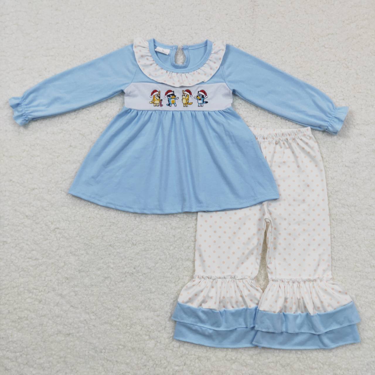 GLP0675 embroidery Christmas bluey long sleeve cartoon pants girl outfit 20231005 RTS