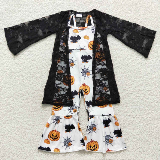 组合GLP0679 Halloween pumpkin lace cotton cardigan overall Long Sleeve jumpsuit Girl outfit RTS 20230726