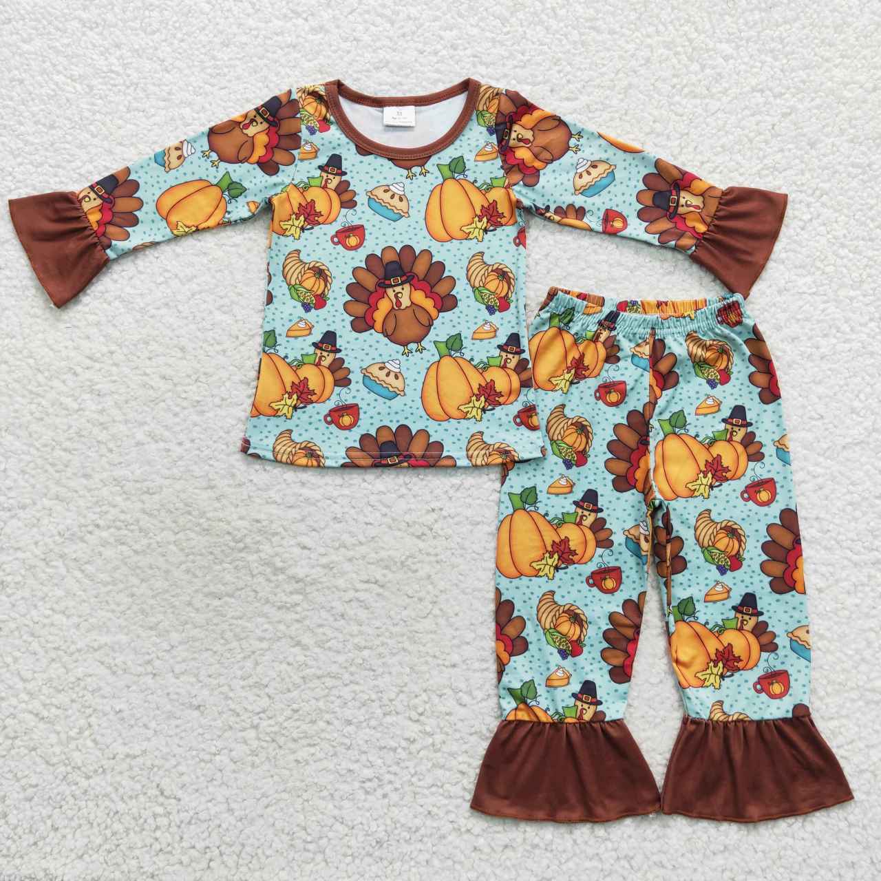 GLP0684 western long sleeve turkey thanksgiving girl pajamas outfit 20230830 RTS