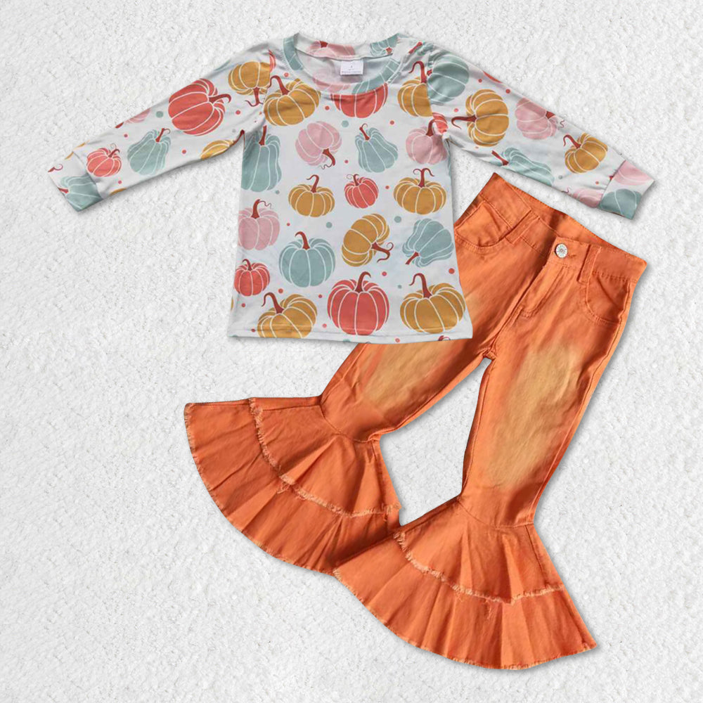 GLP0704 halloween pumpkin long sleeve orange denim jeans girl outfit 20230801 RTS