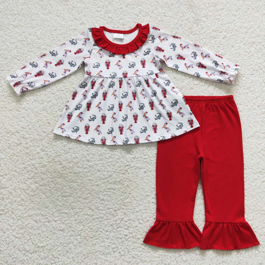 GLP0707 RTS  alligator alligator cray fish duck long sleeve  kids girl pajamas outfit 202230920