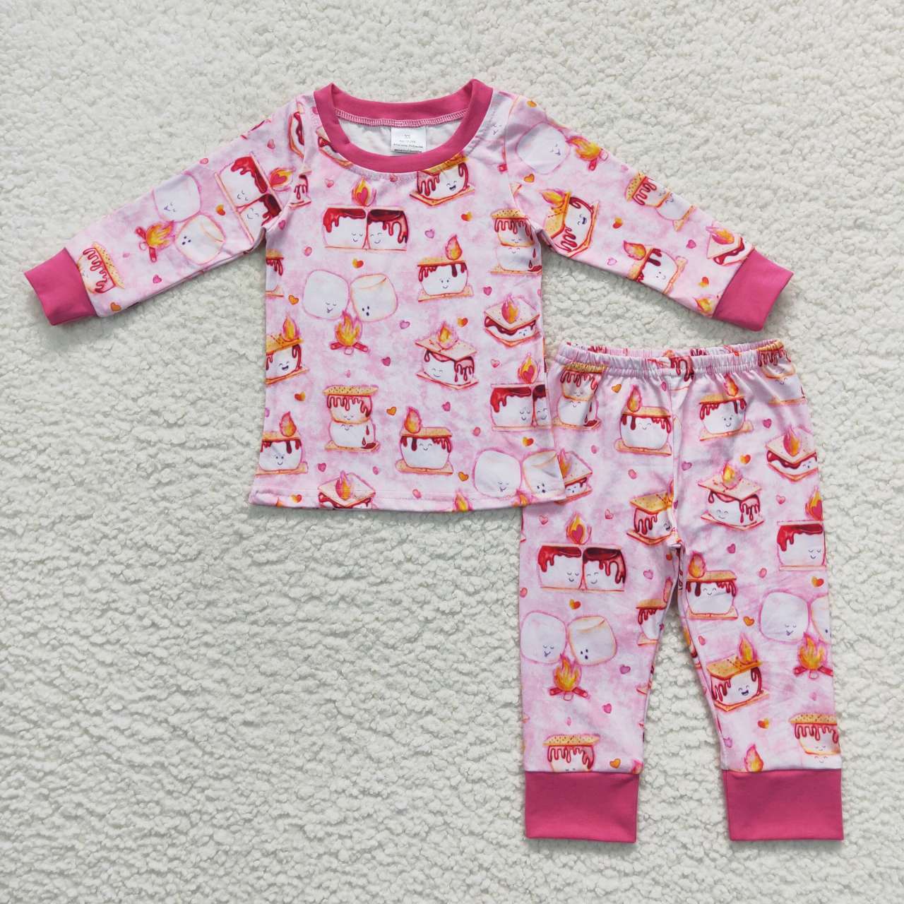 GLP0714 RTS fire long sleeve kids girl pink pajamas outfit 202231003