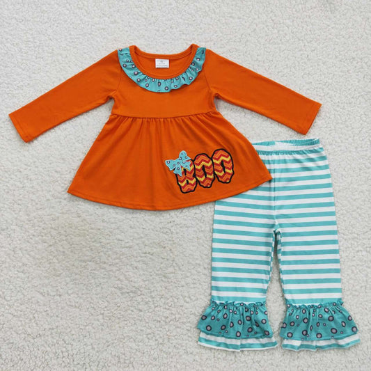 GLP0721 RTS embroidery boo western Halloween pumpkin long sleeve kids girl outfit 20230920