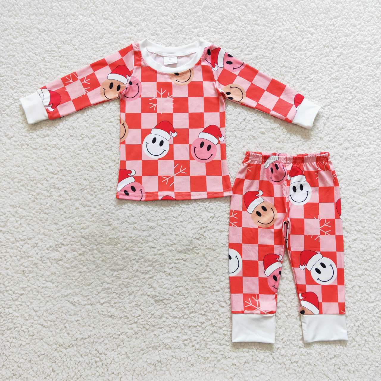 GLP0733 checkerboard smile long sleeve girl orange pajamas outfit 20230920 RTS