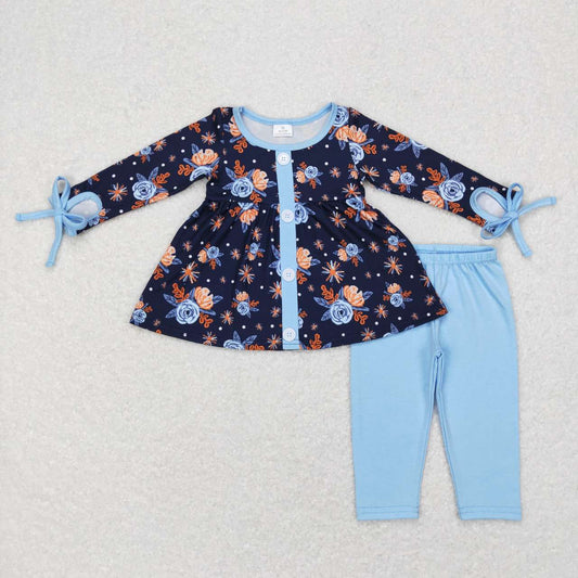 GLP0756 flowers long sleeve blue girl outfit preorder 20231104