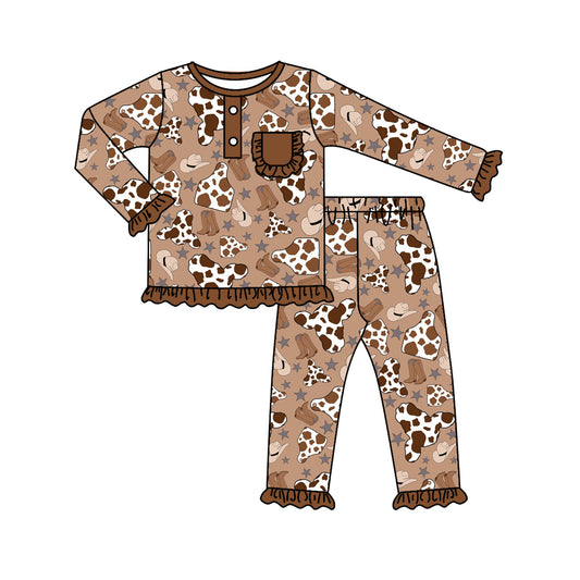 GLP0773 preorder western cow long sleeve kids girl pajamas outfit 202230831