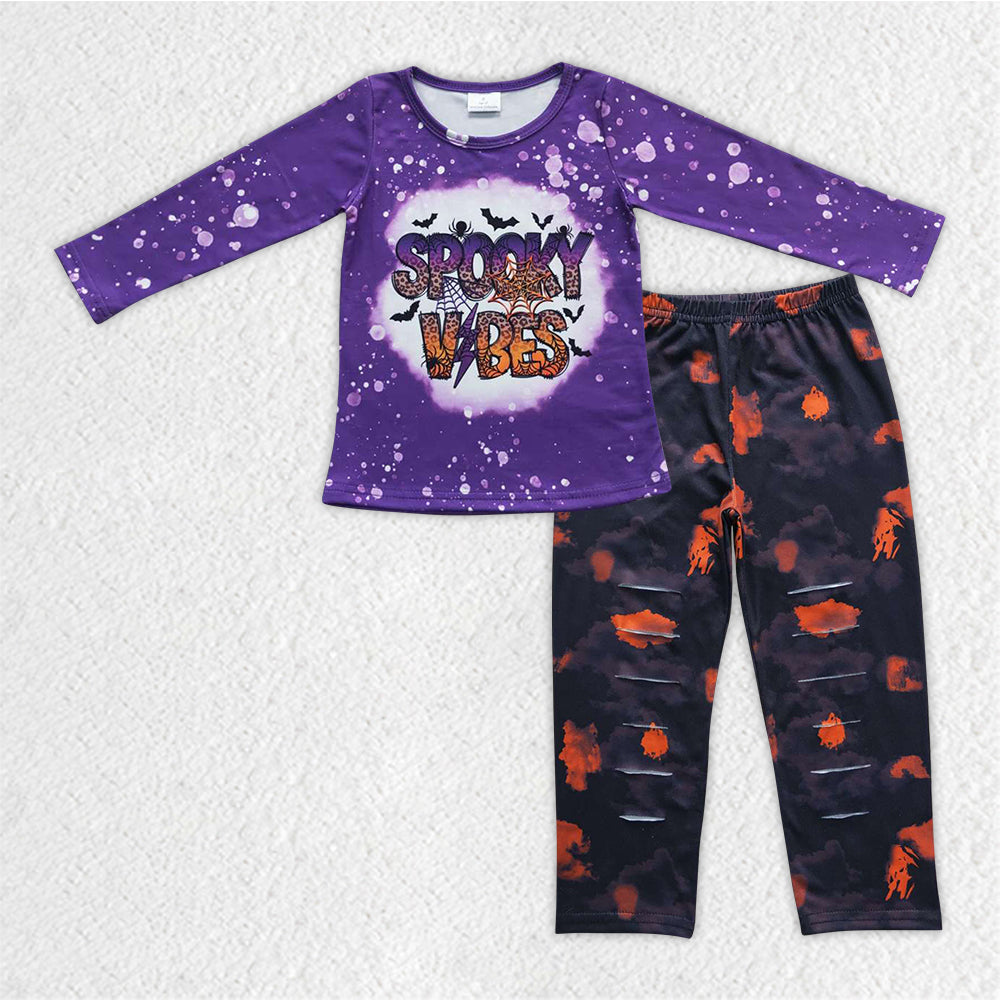 GSPO0872 halloween spooky boo ripped orange tie dye pants short sleeve girl outfit 20230830 RTS