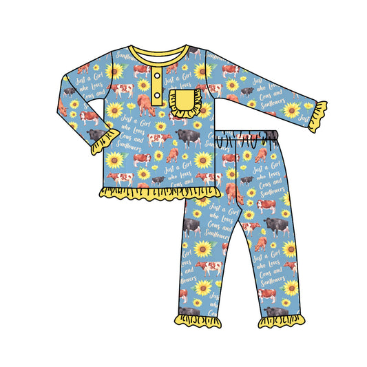 preorder GLP0799 western cow sunflower long sleeve  pants girl pajamas outfit 20230902