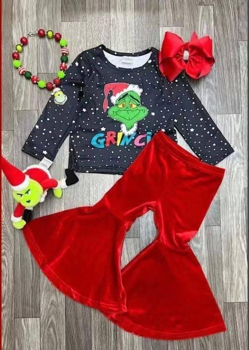 GLP0808组合 Christmas ginch long sleeve bell bottom velvet pants outfit 20230904