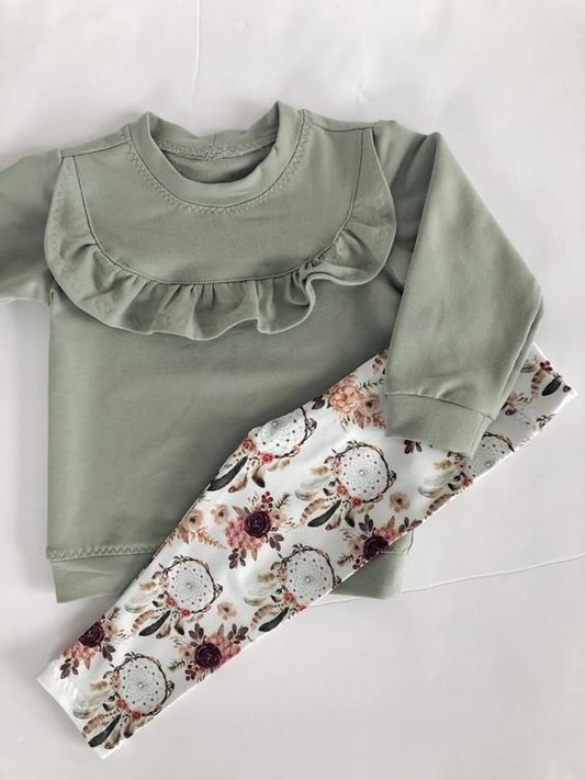 GLP0809 preorder cotton feather flower long sleeve girl outfit 20230906