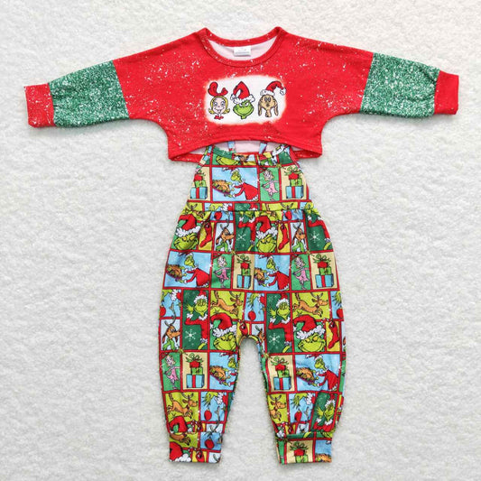 GLP0814  Christmas grinch overall Long Sleeve jumpsuit Girl outfit RTS 20231014