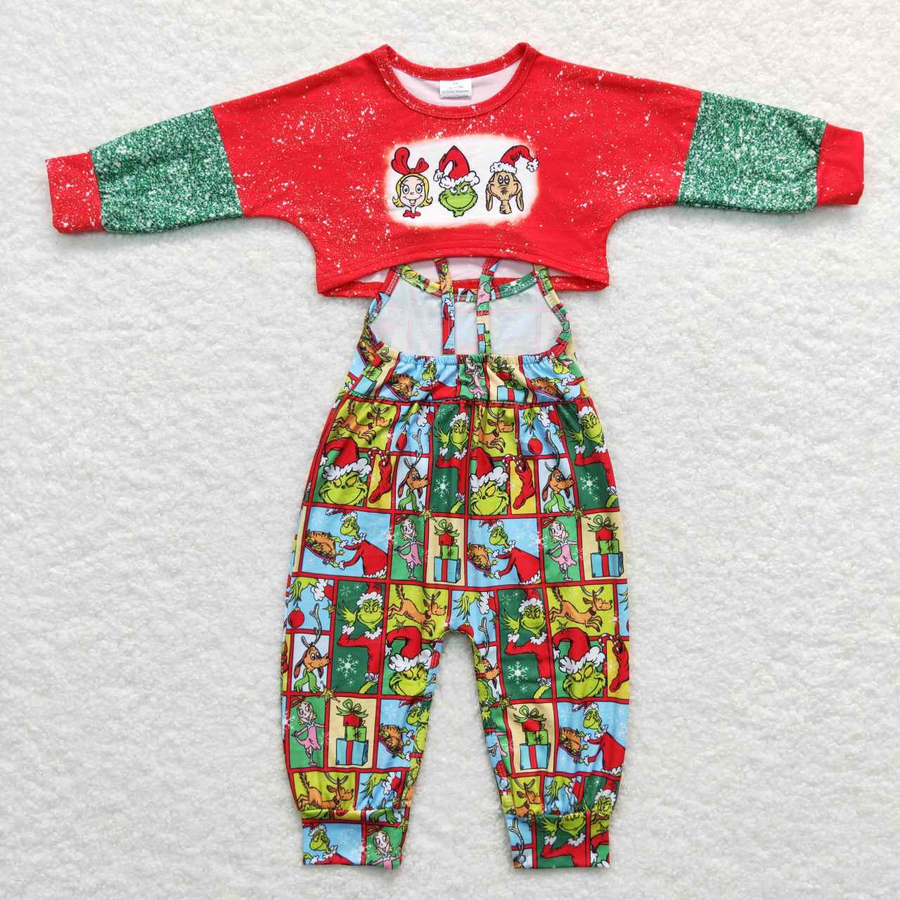 GLP0814  Christmas grinch overall Long Sleeve jumpsuit Girl outfit RTS 20231014