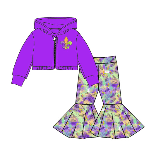 GLP0820组合 Mardi Gras purple long sleeve girl pink zip up hoodie outfit preorder 20230906