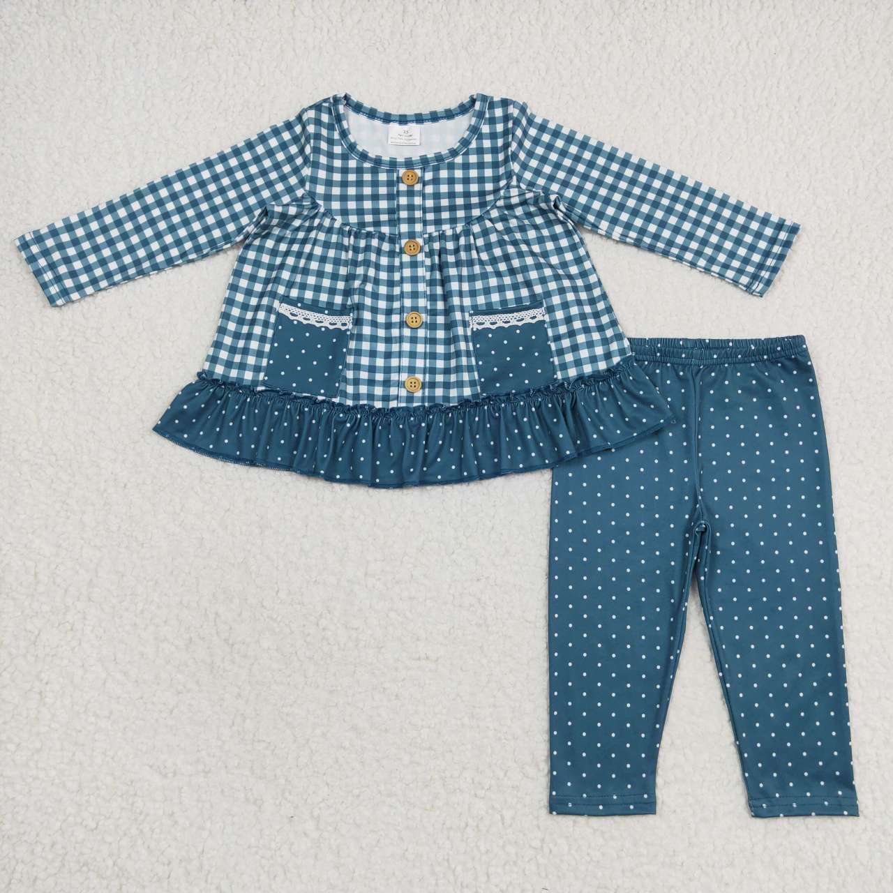 GLP0823 blue plaid long sleeve girl outfit 202407 RTS Sibling